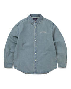 Mens Shirts: Washed Denim Shirt - Washed Blue