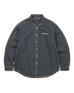 Mens Shirts: Washed Denim Shirt - Dusty Mud