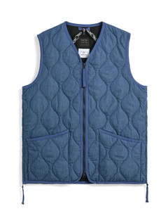 Mens Jackets Coats: Military W-Zip V-Neck Down Vest - Indigo Denim