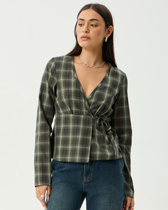 Afends: Jonah - Recycled Long Sleeve Top - Deep Olive Check
