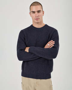 Rollas: Fishermans Tweed Crew Knit - Dark Navy