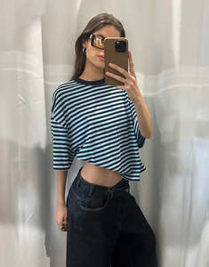 Bloom Short Sleeve Top - Navy Sea Stripe