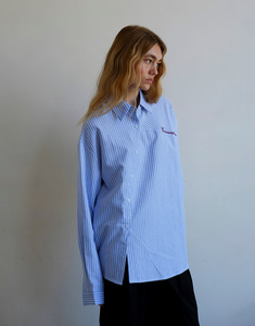 Commonplace Essentials: Cortez Shirt - Sky/Maroon Stripe