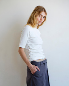 Commonplace Essentials: Ruched Short Sleeve Tee - Ivory