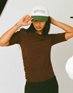 Commonplace Essentials: Ruched Short Sleeve Tee - Choc