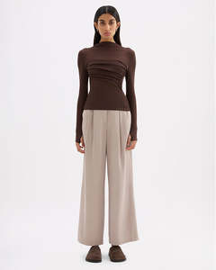 Womens Tops: Aster Long Sleeve Mesh Top - Chocolate
