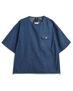 Mens T Shirts: Non-Down Military Half-Sleeve Top - Indigo Denim