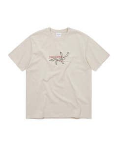 Mens T Shirts: Stitched Birds Tee - Beige