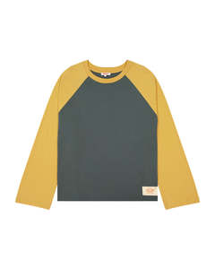 Mens T Shirts: Crew Raglan Jersey - Charcoal/Mustard