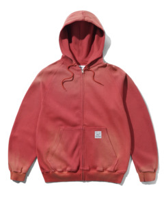 Faded Waffle Zip-Thru Hood - Washed Red