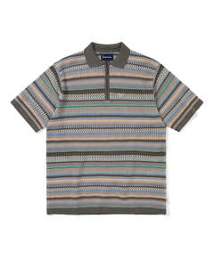 Striped Short Sleeve Knit Polo - Pink Grey
