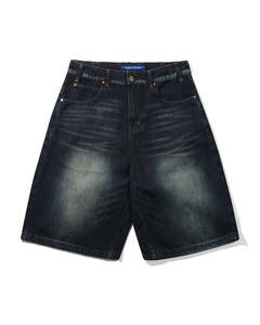 Mens Shorts: Serif Baggy Denim Shorts - Worn Dark Indigo