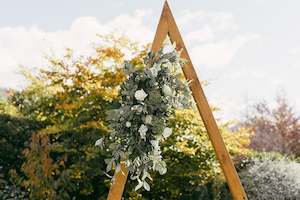 Products: Triangle Arch with Faux Flower Arrangement - Wanaka Wedding Hire