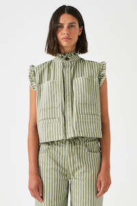 Seventy Mochi: Seventy + Mochi Pablo Denim Vest - Vintage Moss Wide Stripe