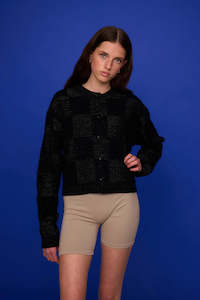 Pharlain: Phàrlain Squares Cardie - Black Sparkle