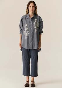 Pol: Pol Cassis Fish Shirt - Denim/Pebble