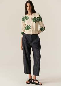 Pol Lask Daisy Cardigan - Ecru/Green