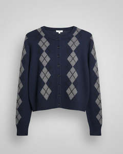Pol: Pol Loren Argyle Cardigan - Ink/Charcoal