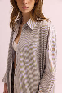 Pharlain: Phàrlain Billie Shirt - Blue/Tan Stripe