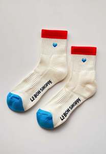 Le Bon Shoppe EMBROIDERED COLOR BLOCK GIRLFRIEND SOCKS-BLUE RED+HEART