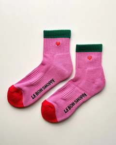 Le Bon Shoppe EMBROIDERED COLOR BLOCK GIRLFRIEND SOCKS-ROSE GREEN+HEART