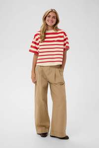 Saint Tropez: Saint Tropez Philene T Shirt - Valiant Poppy Irregular Stripe
