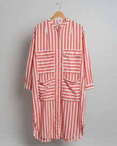 Wanda Harland Preloved: PRELOVED Kloke Pier Stripe Dress - Thick Stripe Pale Grenadine size SMALL