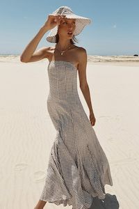 Size 8: Dissh Gaia Chocolate Geo Strapless Dress