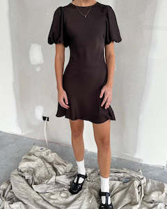 Size 10: Ruby Kendall Satin Mini Dress (Espresso)