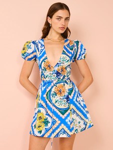 Size 12: By Nicola Havana Wrap Mini Dress in Azure Floral