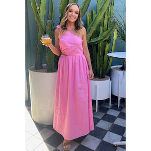 Size 12: By Nicola Gabriella One Shoulder Midi (Pink)