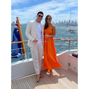 Bump Friendly: By Nicola Gabriella One Shoulder Midi (Orange)