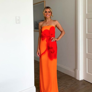 Frontpage: Amaya Strapless Chiffon Maxi Dress (Koi Orchid Print) - COMING SOON