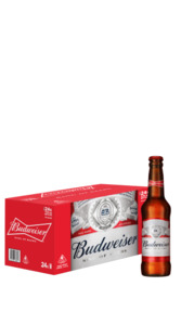 Beer: Budweiser 24 pack bottles
