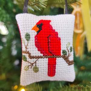 Reusable Gifting Supplies: Red Cardinal Cross Stitch Ornament