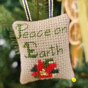 Reusable Gifting Supplies: Peace on Earth Cross Stitch Ornament