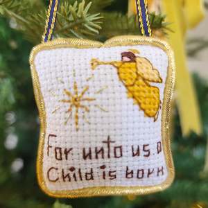 Reusable Gifting Supplies: For Unto Us Cross Stitch Ornament