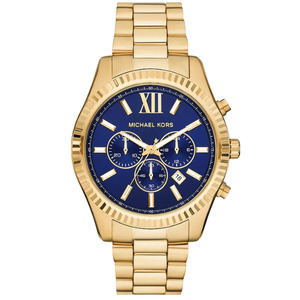 Michael Kors: Michael Kors Oversized Lexington Blue Dial Multifunction Gold Men's Watch - MK9153