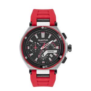 Quantum: Quantum Chronograph Red Strap Black Dial Date Watch HNG1010.359