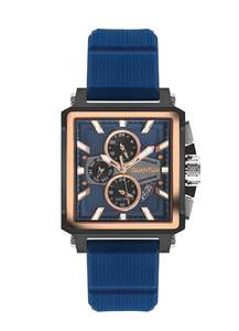 Quantum Multifunction Blue Dial Blue Strap Square Watch HNG969.090