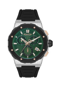 Quantum: Quantum Hunter Chronograph Green Dial Black Strap Date Watch HNG1082.371