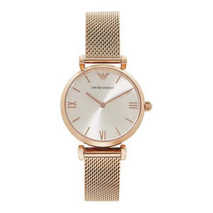 Emporio Armani: Emporio Armani Retro Silver Dial Rose Gold-tone Ladies Watch AR1956