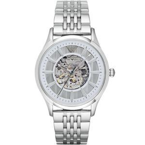 Emporio Armani Mens Watches: Emporio Armani Meccanico Skeleton Silver Dial Silver Steel Men's Watch AR1945