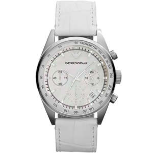 Emporio Armani Womens Watches: Emporio Armani Chronograph White Leather Women's Watch AR6011