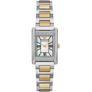 Emporio Armani Genni Rectangular White MOP Dial Two-tone Women's Watch - AR11642