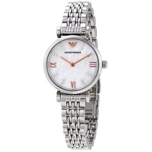Emporio Armani Gianni T-Bar White MOP Dial Silver Women's Watch - AR11204