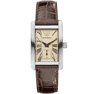 Emporio Armani Womens Watches: Emporio Armani Gianni Rectangular Dark Brown Genuine Leather women's watch - AR0155