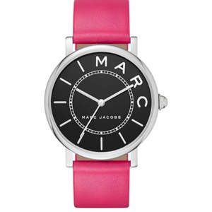 Marc Jacobs Watches: Marc Jacobs Roxy Black Dial Pink Leather Silver Watch - MJ1535