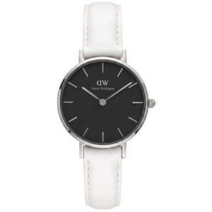 Daniel Wellington Watches: Daniel Wellington Petite Bondi Black Dial 32mm Silver Case White Leather Ladies Watch DW00100284
