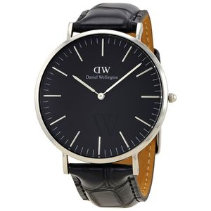 Daniel Wellington Watches: Daniel Wellington Reading 40mm Black Genuine Leather Men's Silver Watch - DW00100135